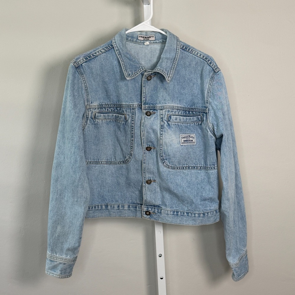 Vintage GUESS Jeans Workwear Denim Jacket Light Wash Chore Boxy 90s Y2K Size XL